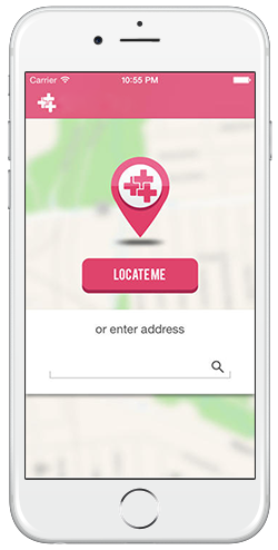 Mobile app showing nearby clinics & pharmacies